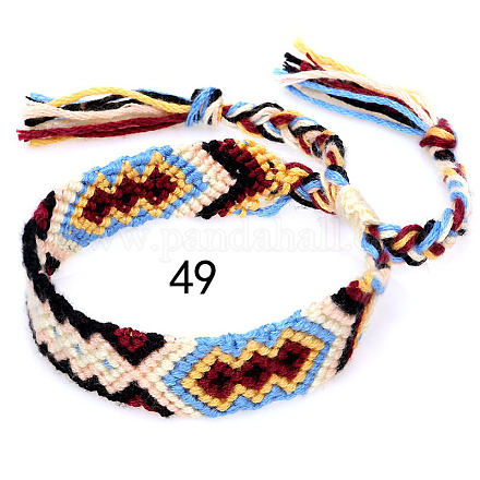 Плетеный браслет из хлопкового шнура с узором в виде ромбов FIND-PW0013-003A-49-1