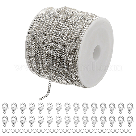 Chgcraft diy チェーン ブレスレット ネックレス メイキング キット  鉄製カーブチェーンを含む  真鍮製丸カン  合金の留め金  銀  チェーン：20m /セット DIY-CA0006-09-1
