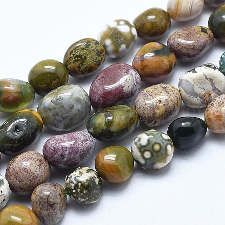 Chapelets de perles en jaspe d'océan naturelle X-G-E483-39C-1