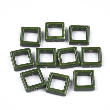手作り磁器ビーズフレーム  光沢釉の磁器  正方形  濃い緑  15.5~16x15.5x5.5mm  穴：2mm PORC-S499-20F-1
