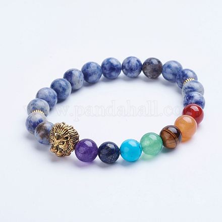 Bracelets extensibles en perles de jaspe avec des taches bleues naturelles BJEW-P072-G04-1