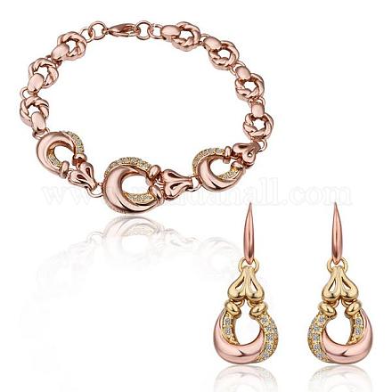 Real Gold & Rose Gold PlatedEco-Friendly Tin Alloy Czech Rhinestone Party Jewelry Sets SJEW-BB11012-1