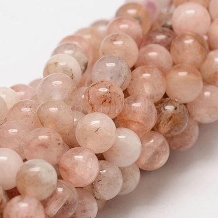 Morganite naturales hebras de perlas redondo X-G-O143-05-6mm-1