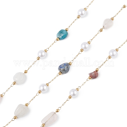 Pepita di gemma mista naturale e catena di perle di vetro imitazione perla CHS-C006-02C-1