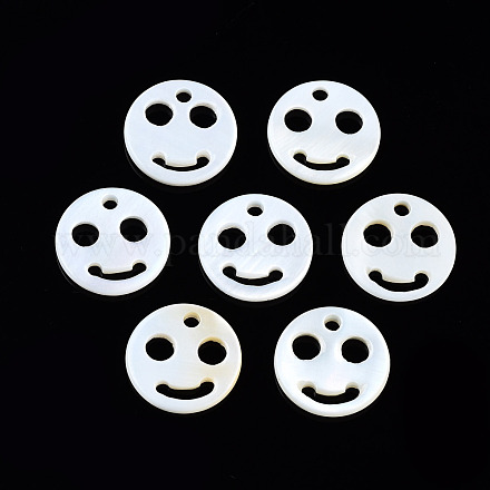 天然淡水シェルチャーム  微笑む顔のフラットラウンドい  10x1mm  穴：1.4mm SHEL-N026-148-1