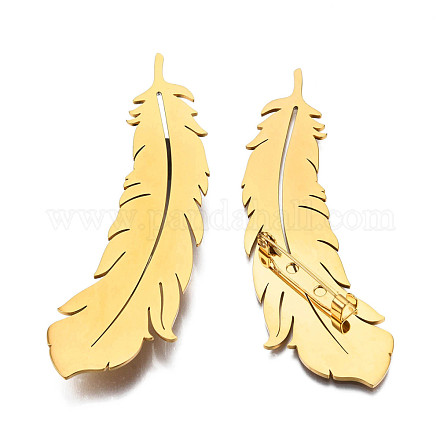 201 Stainless Steel Feather Lapel Pin JEWB-N007-121G-1