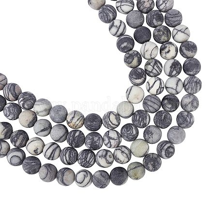 Arricraft runde gefrostete natürliche schwarze Seide Stein / Netstone Perlenstränge G-AR0002-32-1