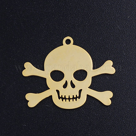 201ステンレス鋼ペンダント  海賊風の頭蓋骨  ゴールドカラー  19.5x24.5x1mm  穴：1.5mm STAS-S105-JN379-2-20-1