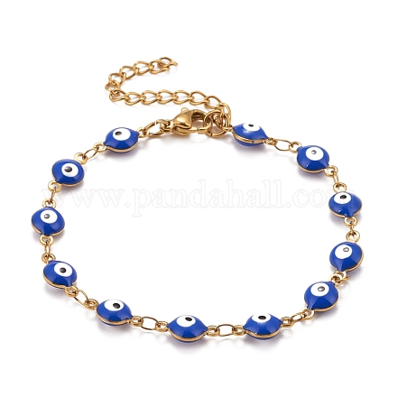 Enamel Oval with Evil Eye Link Chains Bracelet BJEW-P271-04G-04-1