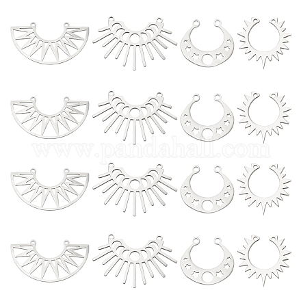 DICOSMETIC 16Pcs 4 Style Stainless Steel Moon Star Laser Cut Pendants Gear Link Charm Half Round with Sunlight Connectors for DIY Crafting Bracelet Jewelry Making STAS-DC0005-47-1