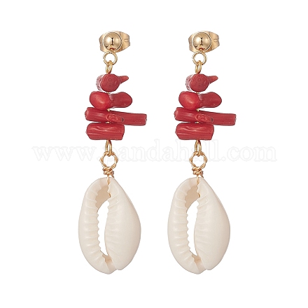 Dyed Chips Synthetic Coral Stud Earrings EJEW-TA00203-1