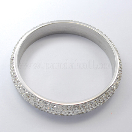 ファッション304のステンレス鋼の結婚式のダイヤモンドの腕輪  ラインストーンビーズで  プラチナ  65mm BJEW-R162-4-1