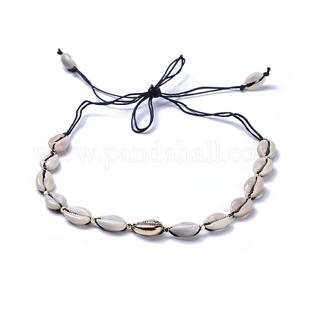 Adjustable Cowrie Shell Beaded Necklaces NJEW-JN02393-1