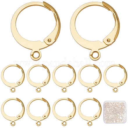 SUNNYCLUE 1 Box 120Pcs Leverback Earring Findings Real 18K Gold Plated Stainless Steel Lever Back Earring Hooks Round Leverbacks Huggie Hoops with Loops Earwires Earrings Hook for Jewelry Making Kits STAS-SC0006-28G-1