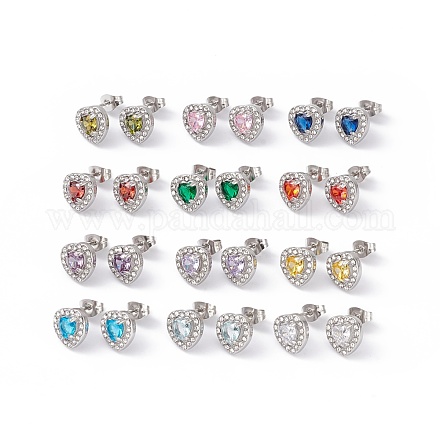 Cubic Zirconia & Rhinestone Heart Stud Earrings EJEW-A080-03M-P-1