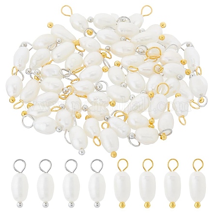 50 шт. 2-х цветные натуральные пресноводные жемчужные рисовые подвески с латунными петлями&nbsp;PALLOY-HS00004-1