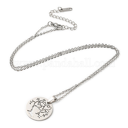 201 Stainless Steel Tree of Life Pendant Necklace with Cable Chains NJEW-Q317-12P-1