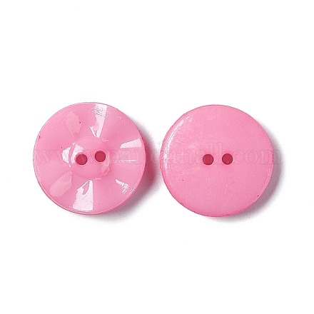 アクリル縫い付け用ボタン  衣装デザインのためのプラスチックボタン  2穴  染め  フラットラウンド  ピンク  15x3mm  穴：0.5mm BUTT-E073-C-08-1