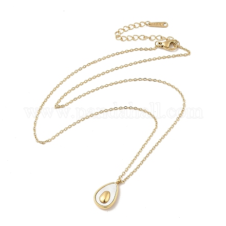 Natural Shell Teardrop Pendant Necklace with 304 Stainless Steel Cable Chains for Women NJEW-H162-02G-1