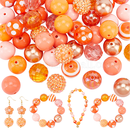 PH PandaHall 20mm Bubblegum Beads 50pcs Chunky Beads Orange Acrylic Beads Large Rhinestone Pearl Beads Loose Beads for Halloween Garland Jewelry Bracelet Necklace Pen Bag Chain Making MACR-PH0001-51A-1