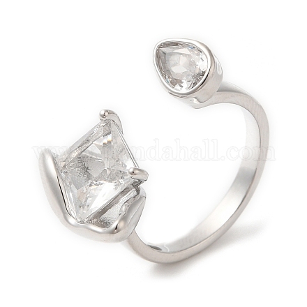 Открытое кольцо-манжета со стеклянным ромбом и каплей RJEW-G288-04P-1