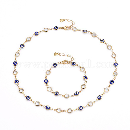 Set di gioielli per collana e bracciale con catena a maglie in ottone SJEW-JS01190-1