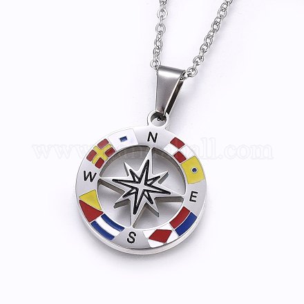 304 Stainless Steel Pendant Necklaces NJEW-H487-08P-1