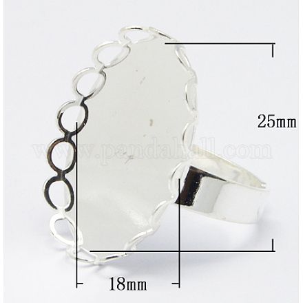 鉄パッド環パーツ  調整可能  真鍮楕円形のトレイ付き  プラチナカラー  25x18mm  17mm X-RJEW-B032-N-1