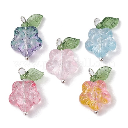 Colgantes de flores de vidrio transparente y hojas de acrílico PALLOY-JF02287-01-1
