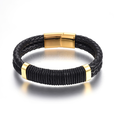 Leather Braided Cord Bracelets BJEW-E352-06G-1