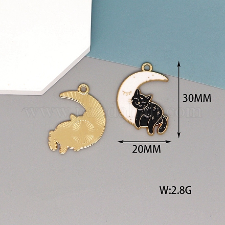 合金エナメルチャーム  ゴールドカラー  猫のチャーム  ムーン  30x20mm PW-WG68434-03-1