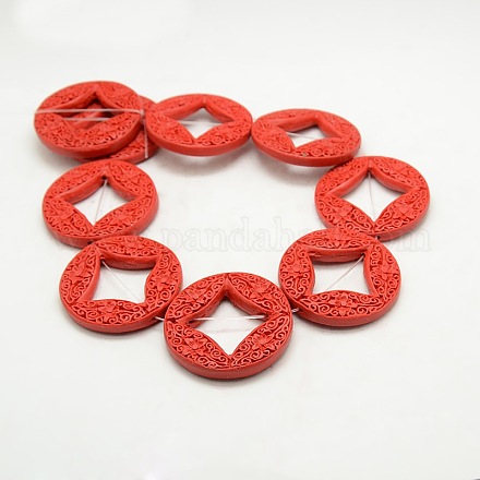 Chinoiserie Jewelry Making Cinnabar Carved Flower Ring Cameo Bead Frames Strands CARL-O004-11B-1