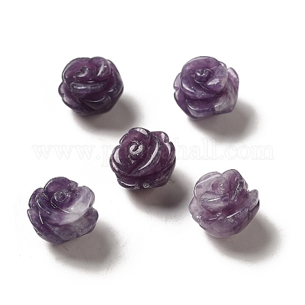 Cuentas de flores talladas de lepidolita natural/mica púrpura G-O156-B-24-1