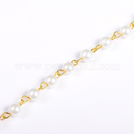 Handmade Round Glass Pearl Beads Chains for Necklaces Bracelets Making X-AJEW-JB00036-01-1