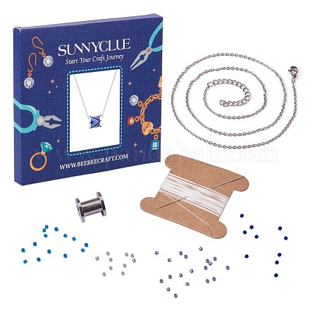 Sunnyclue シードビーズ DIY ネックレスセット  ブルー  17.7インチ（45cm） DIY-SC0005-08A-1
