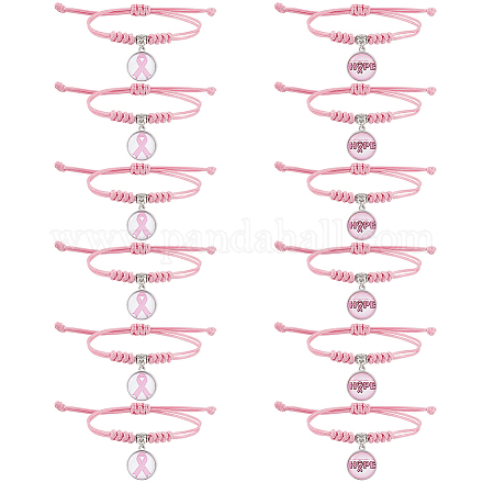Nbeads 12pcs 2 style sensibilisation au cancer du sein breloques en verre bracelet de perles tressées BJEW-NB0001-08-1