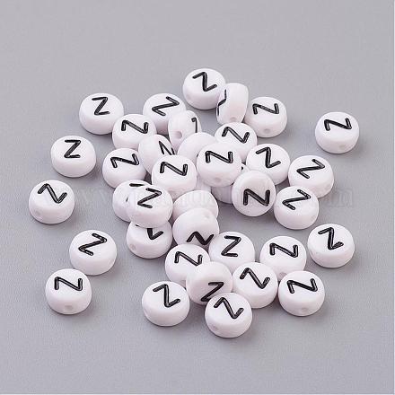 Flat Round with Letter Z Acrylic Beads X-PL37C9070-Z-1