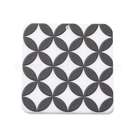 3Dプリントアクリルパーツ  白黒  正方形  丸い模様  34.5x34.5x2mm  穴：1.4mm FIND-I024-02C-1
