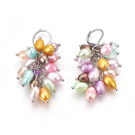 Orecchini pendenti con perla tinta perla EJEW-JE02807-1