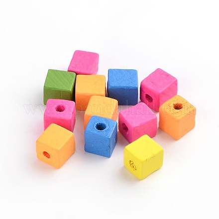 PandaHall Elite Cube Wood Beads WOOD-PH0008-01-1