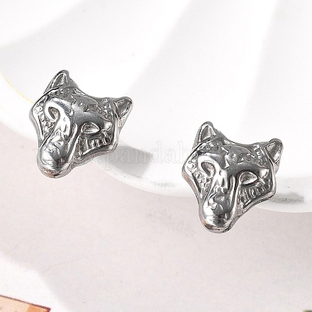 Серьги-клипсы в виде волка из нержавеющей стали 304 EJEW-B116-02P-1