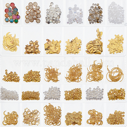 OLYCRAFT 6 Sets Cabochons Resin Fillers Moon Star Heart Shell Feather Resin Fillers Charms Brass Epoxy Resin Supplies for Resin Jewelry Making Nail Decorations - Golden & Silver MRMJ-OC0003-02-1