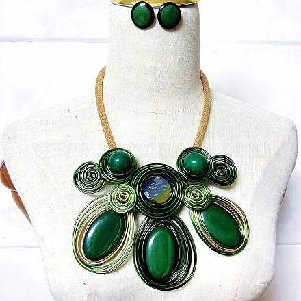 Ожерелья с подвесками в виде овальных бусин из алюминиевой проволоки и комплекты плоских круглых серег-гвоздиков WG92AA6-07-1