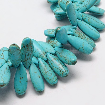 Synthetical Dyed Turquoise Teardrop Bead Strand G-P083-95C-1