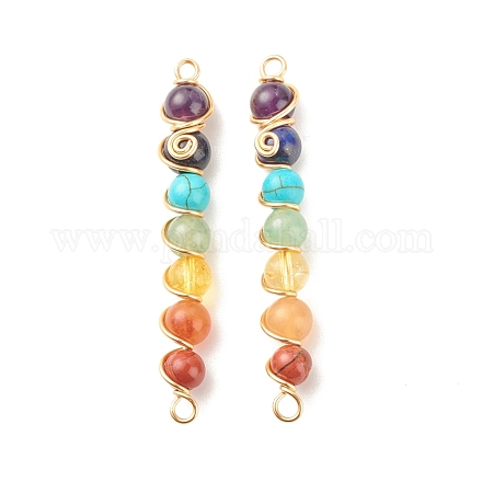 Chakra Natural & Synthetic Gemstone Copper Wire Wrapped Connector Charms PALLOY-JF01623-1
