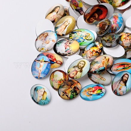 Jesus and the Virgin Printed Glass Oval Cabochons X-GGLA-N003-13x18-A-1