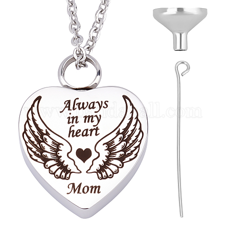 Creatcabin mamá siempre en mi collar con colgante de urna de ala de corazón STAS-CN0001-10A-1