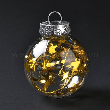 クリスマスをテーマにしたペンダントデコレーション  アルミニウムのパーツを伴うプラスチックボール  クリスマスツリーの飾り用  きいろ  77x58mm  穴：11mm HJEW-P011-D03-1