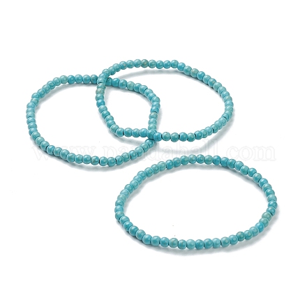 Synthetische Türkis Perlen Stretch-Armbänder BJEW-A117-A-18-1