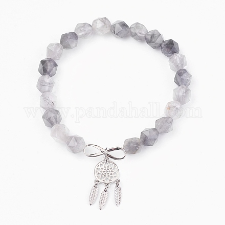 Natural Cloudy Quartz Beads Charm Bracelets BJEW-O162-D02-1